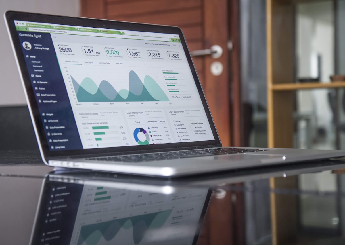 Laptop showing investment growth charts for SIP portfolio analysis